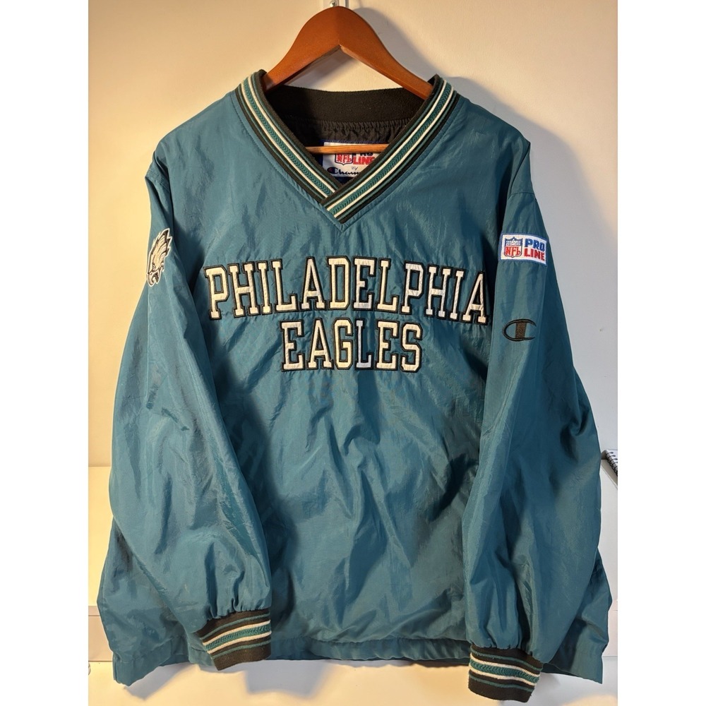 Champion Philadelphia Eagles NFL Pullover Jacket Mens XL Green Vintage Pro Line